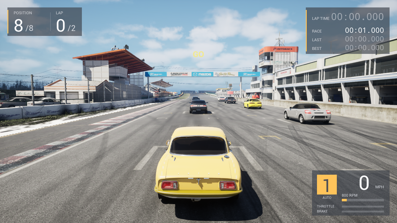 Forza Motorsport 2 Unreal development capture at the race start at Tsukuba with a yellow sports car