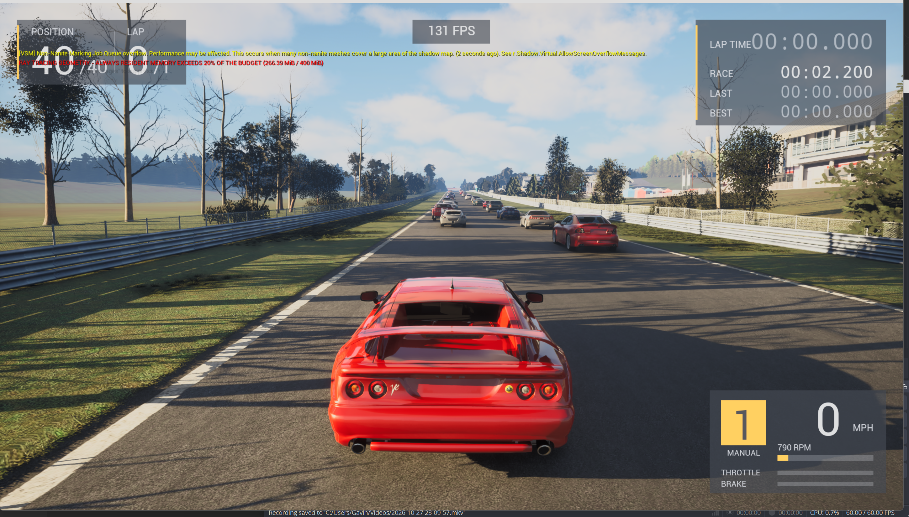 Forza Motorsport 2 Unreal development capture with a red sports car and a full racing grid